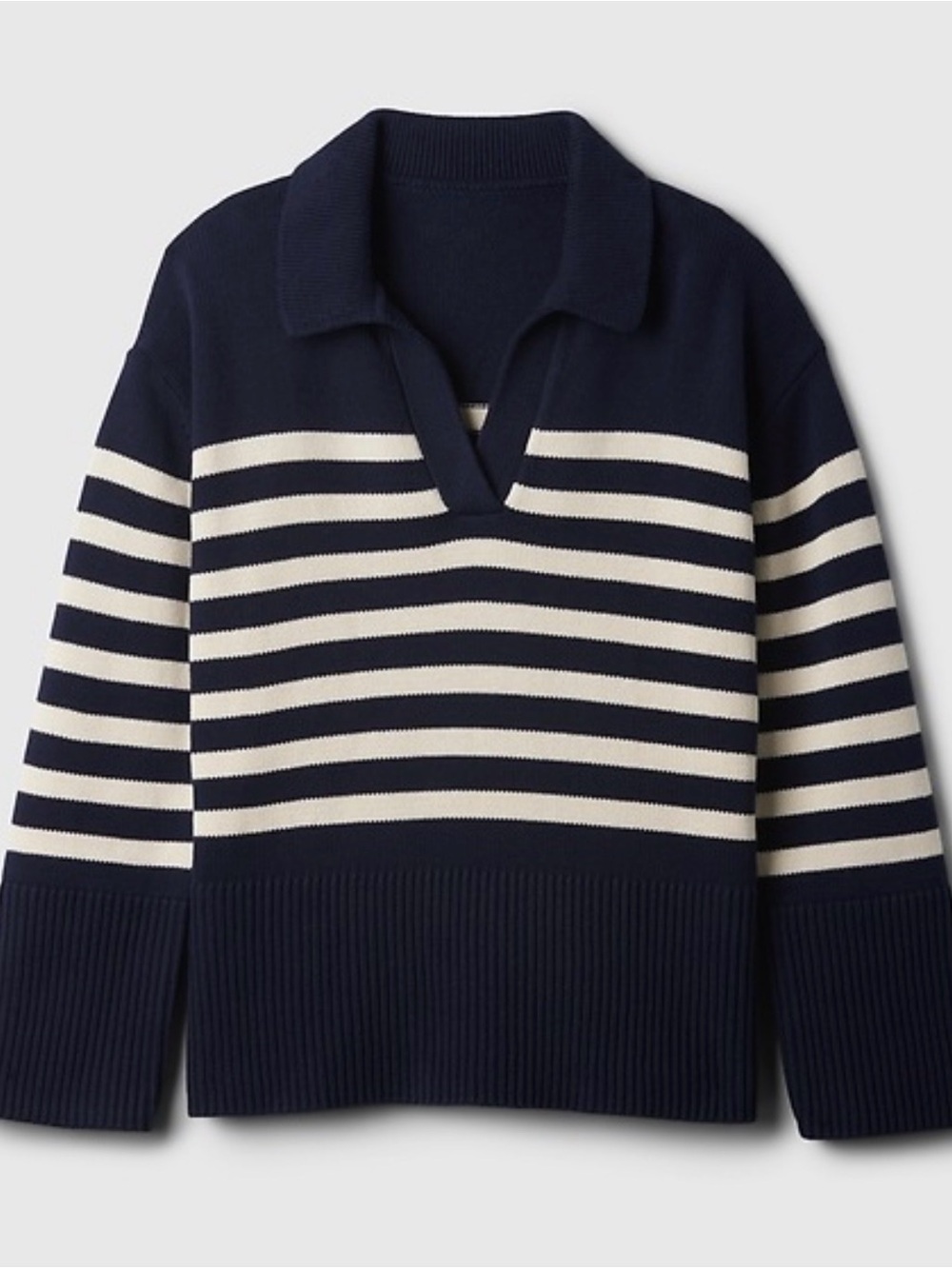 Gap 24/7 Split Hem Polo Sweater Pullover Navy White Stripe Small TALL Nautical